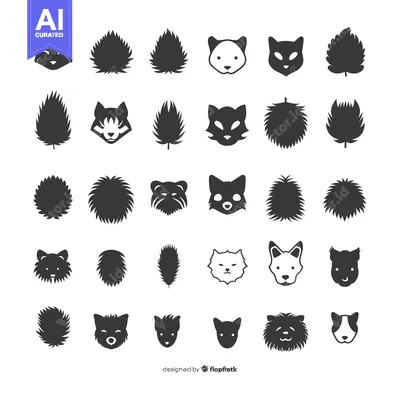 Premium design asset: Collection of Black and White Dog and Wolf Heads and Fur Silhouettes