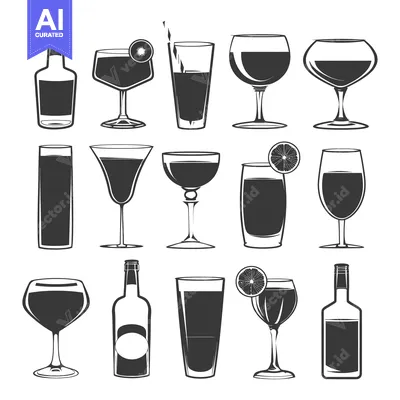 Aset desain premium: Collection of Black and White Drinkware Silhouettes