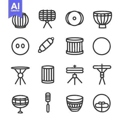 Aset premium populer: Collection of Black and White Drum Icons