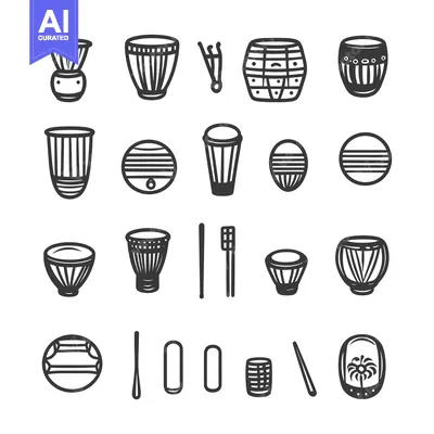 Collection of Black and White Drum Icons