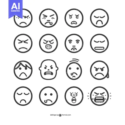 Collection of Black and White Emojis Depicting Different Facial Expres
