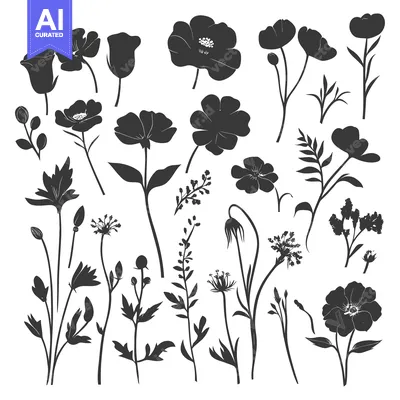 Premium design asset: Collection of Black and White Floral Silhouettes