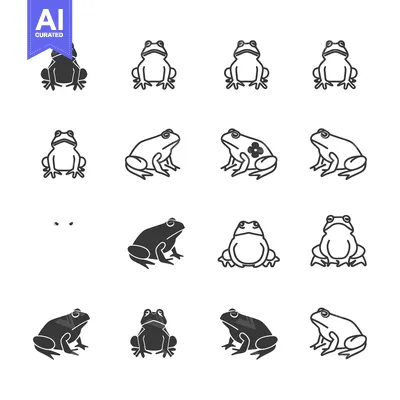 Aset premium populer: Collection of Black and White Frog Illustrations in Various Poses