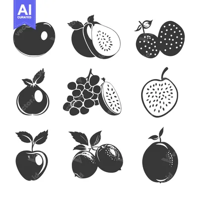 Aset desain premium: Collection of Black and White Fruit Silhouettes