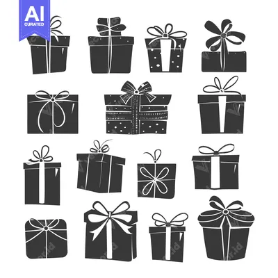 Popular premium asset: Collection of Black and White Gift Box Silhouettes with Ribbon Bows