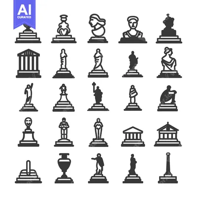 Aset premium populer: Collection of Black and White Greek and Roman Statues Icons