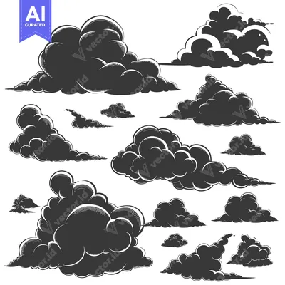 Aset premium populer: Collection of Black and White Hand-Drawn Clouds