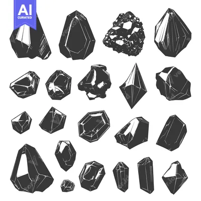 Aset desain premium: Collection of Black and White Hand Drawn Crystal Shapes