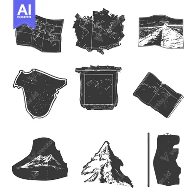 Premium design asset: Collection of Black and White Hand Drawn Maps and Mountains