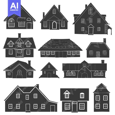Aset premium populer: Collection of Black and White House Silhouettes