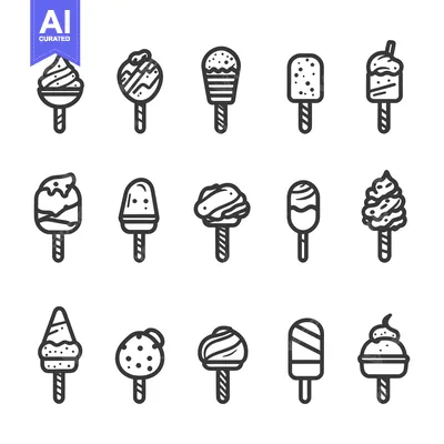 Aset desain premium: Collection of Black and White Ice Cream Icons