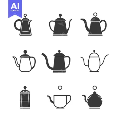 Popular premium asset: Collection of Black and White Kettle and Teapot Silhouettes