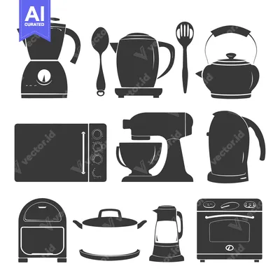 Aset premium populer: Collection of Black and White Kitchen Appliance Icons