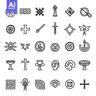 Aset desain premium: Collection of Black and White Line Art Symbols