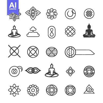 Aset desain premium: Collection of Black and White Line Art Symbols and Icons