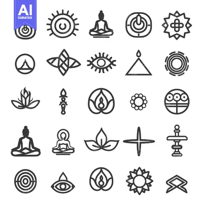 Premium design asset: Collection of Black and White Line Art Symbols for Spirituality, Medit