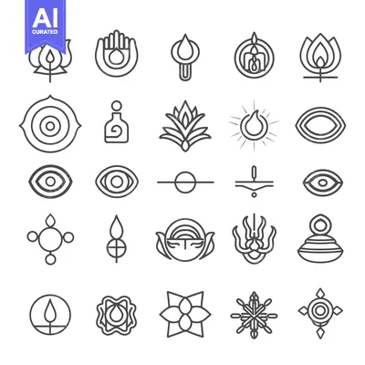 Popular premium asset: Collection of Black and White Line Art Symbols of Hinduism