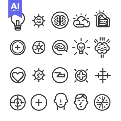 Popular premium asset: Collection of Black and White Line Icons Depicting Various Concepts