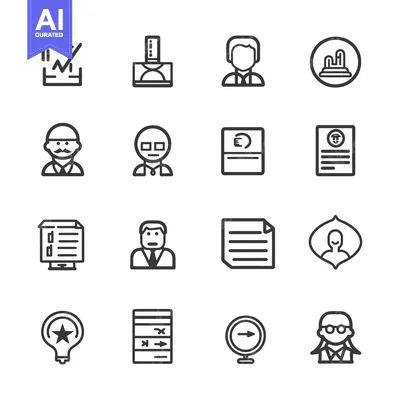 Aset desain premium: Collection of Black and White Line Icons for Business and Technology
