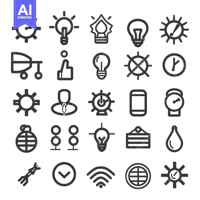 Premium design asset: Collection of Black and White Line Icons Related to Time, Light, and S