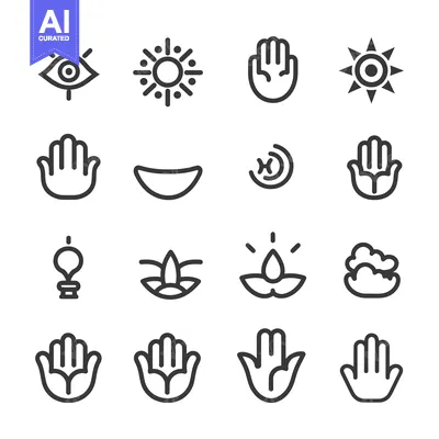Collection of Black and White Line Icons Representing Spiritual and My