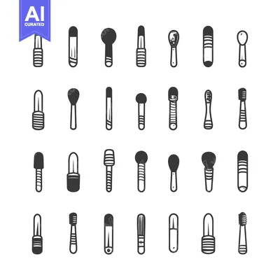 Aset premium populer: Collection of Black and White Makeup Brush and Applicator Icons