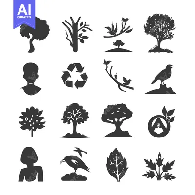 Aset desain premium: Collection of Black and White Nature and Bird Icons
