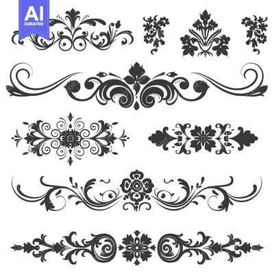 Aset premium populer: Collection of Black and White Ornate Floral Designs
