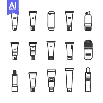 Aset premium populer: Collection of Black and White Outline Cosmetic Tube Icons