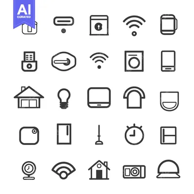 Premium design asset: Collection of Black and White Outline Home Automation Icons
