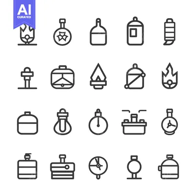 Aset premium populer: Collection of Black and White Outline Icons Depicting Various Objects