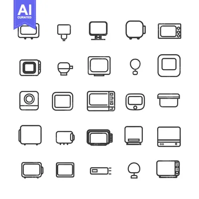 Collection of Black and White Outline Icons for Home Appliances