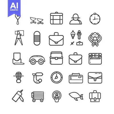 Popular premium asset: Collection of Black and White Outline Icons on a White Background