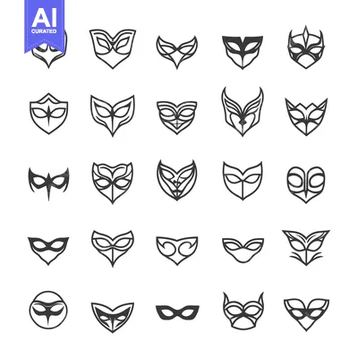 Aset desain premium: Collection of Black and White Outline Mask Illustrations