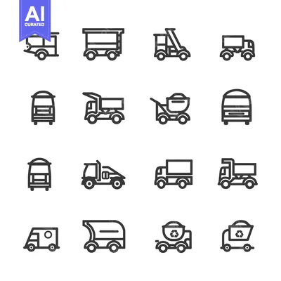 Popular premium asset: Collection of Black and White Outline Truck Icons