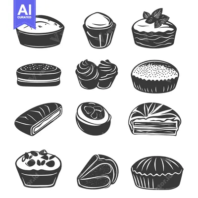 Aset premium populer: Collection of Black and White Pastry and Cake Silhouettes