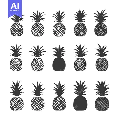 Aset desain premium: Collection of Black and White Pineapple Silhouettes