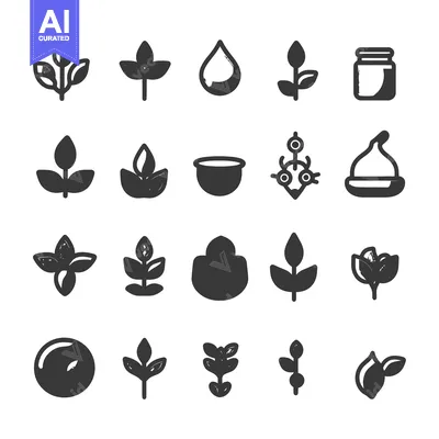 Aset premium populer: Collection of Black and White Plant and Leaf Icons