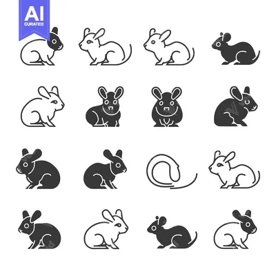 Aset premium populer: Collection of Black and White Rabbit and Mouse Line Art Icons