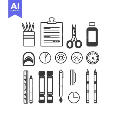 Collection of Black and White School Supplies Icons