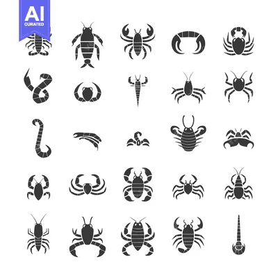 Popular premium asset: Collection of Black and White Silhouette Images of Scorpions and Crabs