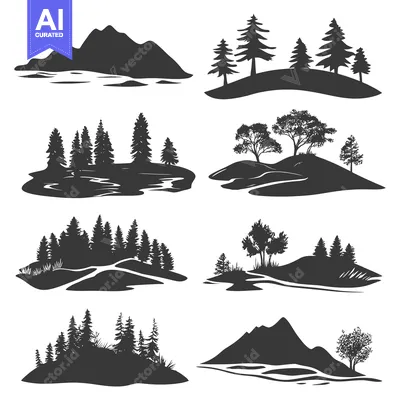 Aset premium populer: Collection of Black and White Silhouette Landscapes