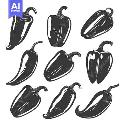 Aset premium populer: Collection of Black and White Silhouettes of Bell Peppers