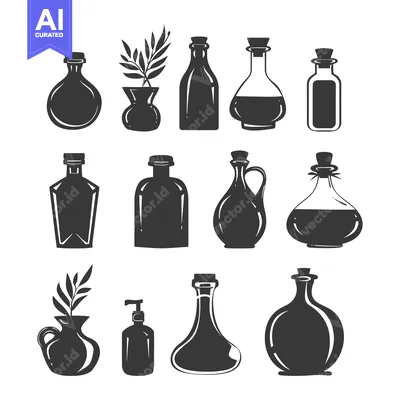 Aset premium populer: Collection of Black and White Silhouettes of Bottles and Vases