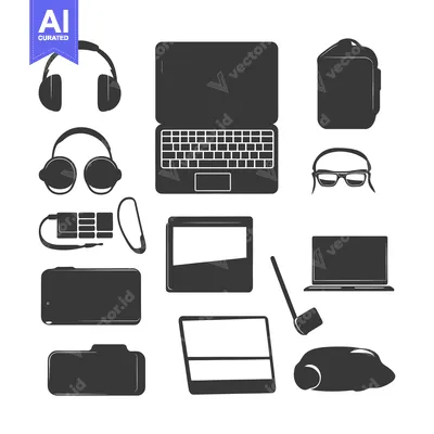 Popular premium asset: Collection of Black and White Silhouettes of Electronic Devices