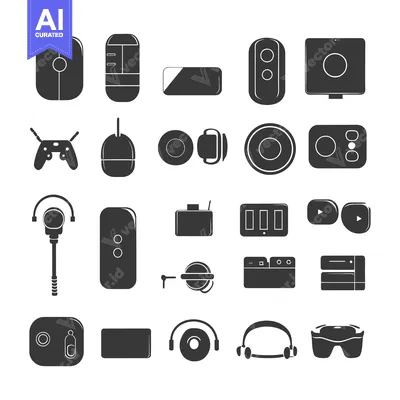 Aset desain premium: Collection of Black and White Silhouettes of Electronic Devices