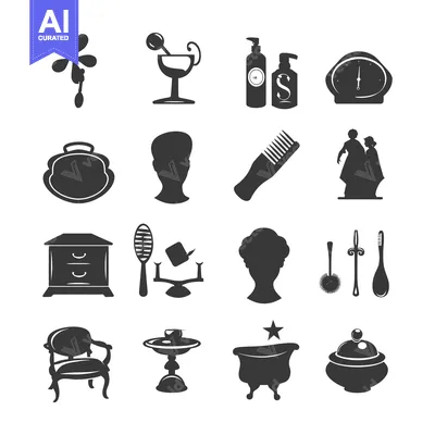 Aset premium populer: Collection of Black and White Silhouettes of Everyday Objects