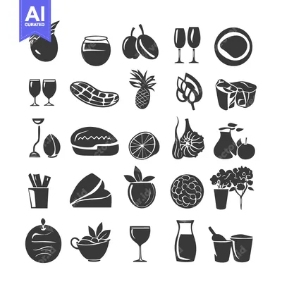Premium design asset: Collection of Black and White Silhouettes of Food and Drink Items