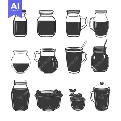 Popular premium asset: Collection of Black and White Silhouettes of Glassware for Beverages