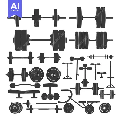 Aset desain premium: Collection of Black and White Silhouettes of Gym Equipment